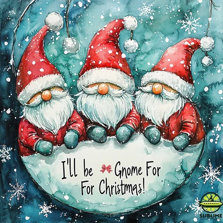 Three watercolor Christmas gnomes in snow